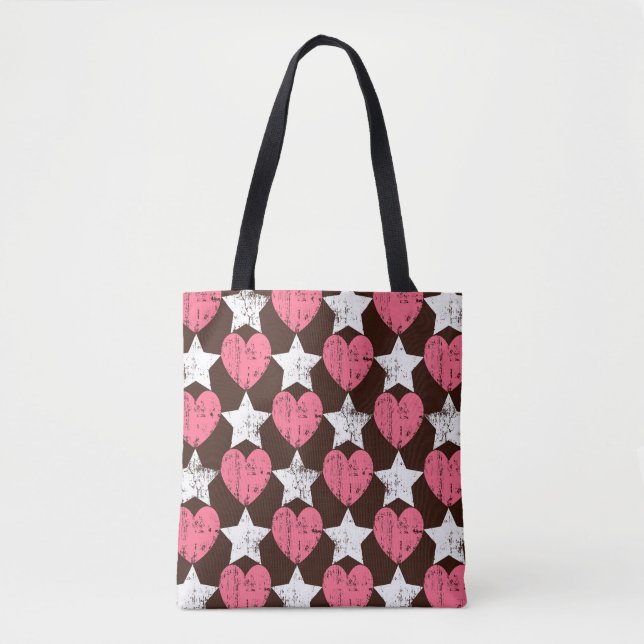 Bolso De Tela Textura Retro Threadbare Hearts Stars (Anverso)