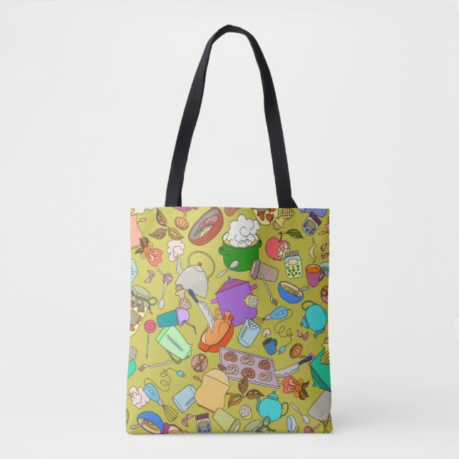 Bolso De Tela Textura sin inconvenientes. Doodles dibujados a ma (Anverso)