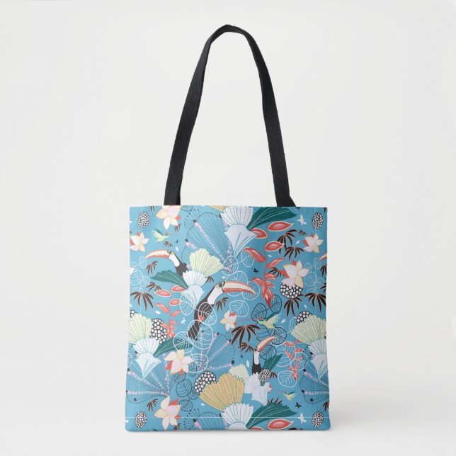 Bolso De Tela Textura tropical con Toucans y los colibríes (Anverso)