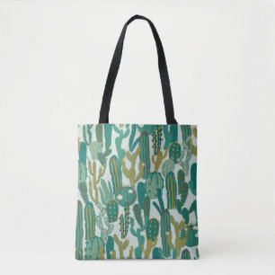 Bolso De Tela Textura Vintage Repetida Cactus Green