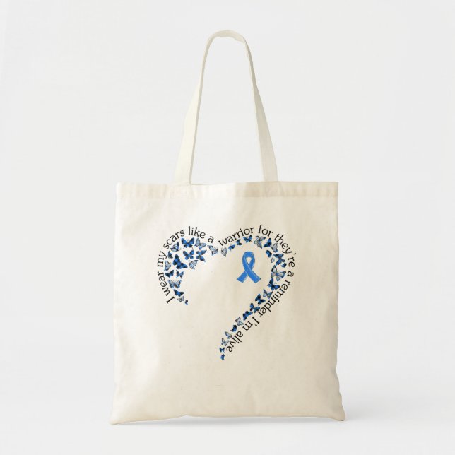 Bolso De Tela Tg Heart Butterfly Ribbon Colon Cancer Awareness M (Frente)