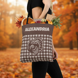 Bolso De Tela Thanksgiving Turkey Brown & Tan Plaid Name