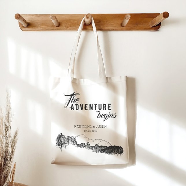 Bolso De Tela The Adventure Begins ⎥Wedding Favor Tote Bag (Subido por el creador)