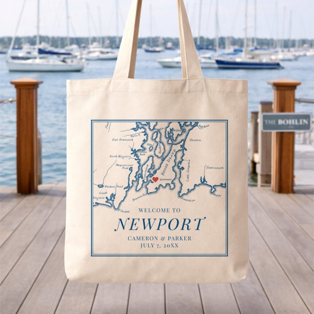 Bolso De Tela The Bohlin Wedding Welcome Tote Bag Newport RI Map (The Bohlin Wedding Welcome bag Newport Harbor Narragansett Bay Map from Coastal Map Designs)