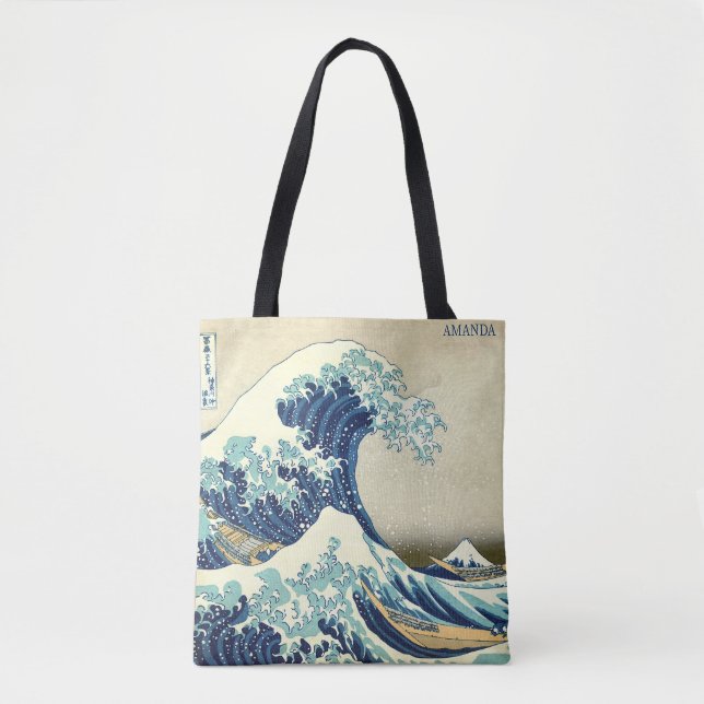Bolso De Tela The Great Wave – Katsushika Hokusai – Custom Text (Anverso)