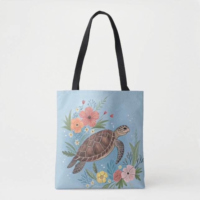 Bolso De Tela The illustration of a sea turtle (Anverso)