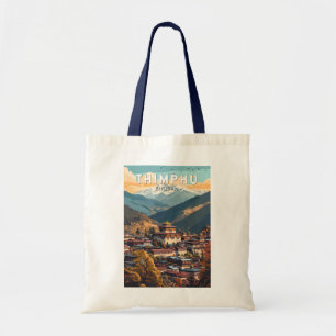 Bolso De Tela Thimphu Bhutan Ilustracion Viaje arte Vintage