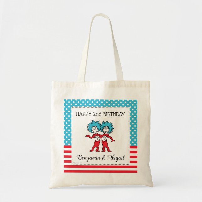 Bolso De Tela Thing One Thing Two | Cumpleaños de gemelos (Frente)