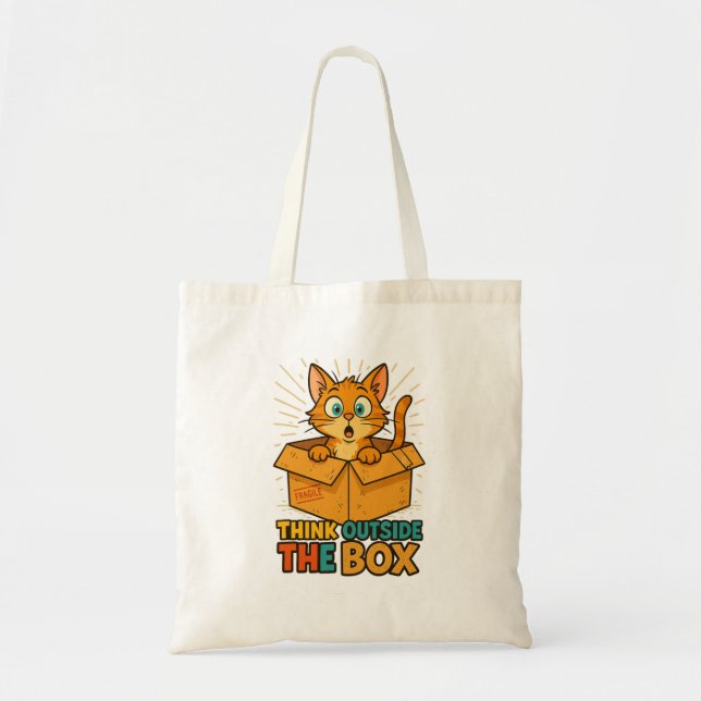 Bolso De Tela Think Outside The Box – Funny Cat Cartoon (Frente)