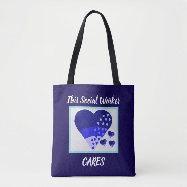 Bolso De Tela This Social Worker Cares Heart Blue  (Anverso)