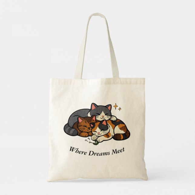 Bolso De Tela Three Cats Where Dreams Meet (Reverso)
