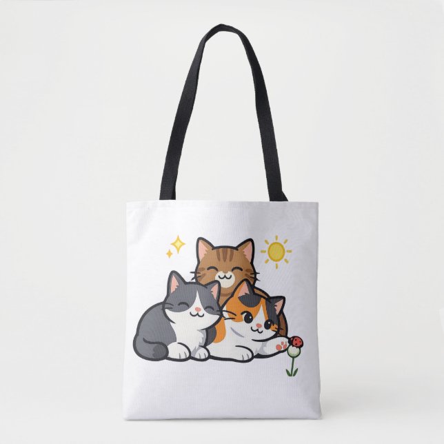Bolso De Tela Three Cute Cats Friendship (Anverso)
