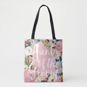 Bolso De Tela Tía de la Boda floral de Groom cepillada rosa