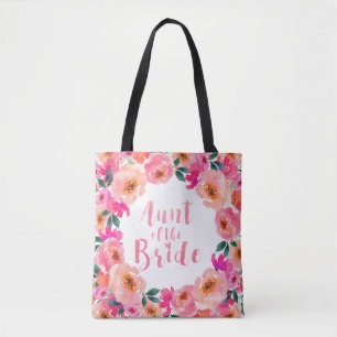 Bolso De Tela Tía de la Novia Rosa Acuarela Floral Boda