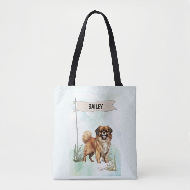 Bolso De Tela Tibetan Spaniel Acuarela Perro Personalizado (Anverso)
