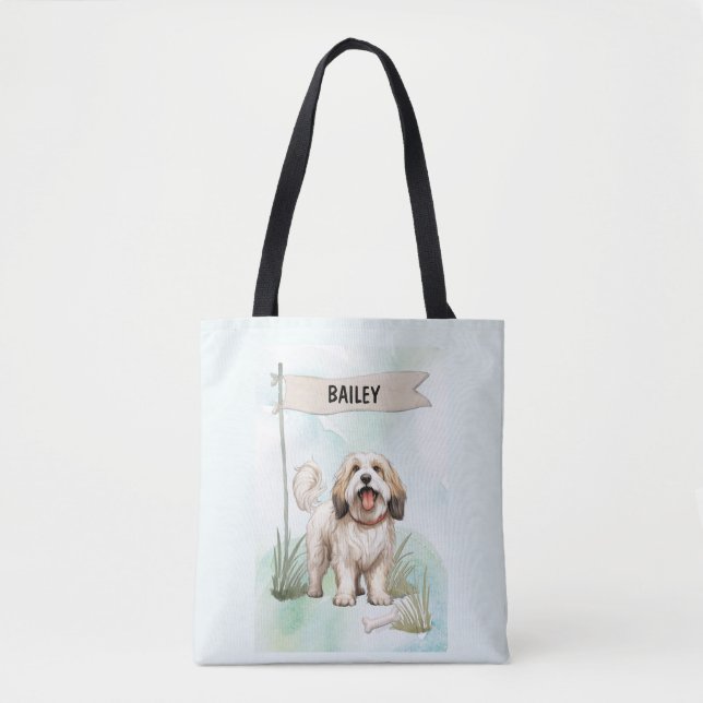 Bolso De Tela Tibetan Terrier Watercolor Personalized Dog (Anverso)