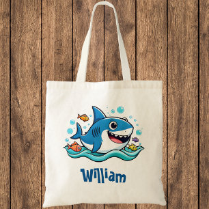 Bolso De Tela Tiburón azul de dibujos animados lindo