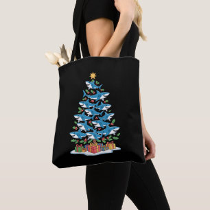 Bolso De Tela Tiburón Navidad Árbol Acebo Pascua Océano Pescado 
