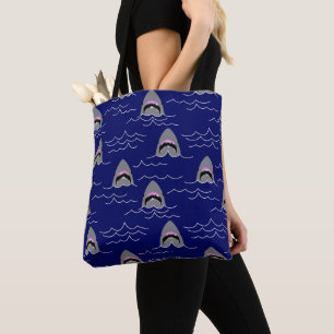 Bolso De Tela Tiburones divertidos y olas oceánicas con estampad