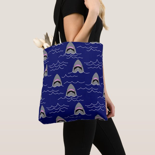 Bolso De Tela Tiburones divertidos y olas oceánicas con estampad (Detalle)