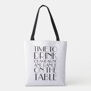 Bolso De Tela Tiempo de beber Tote de champagne - blanco