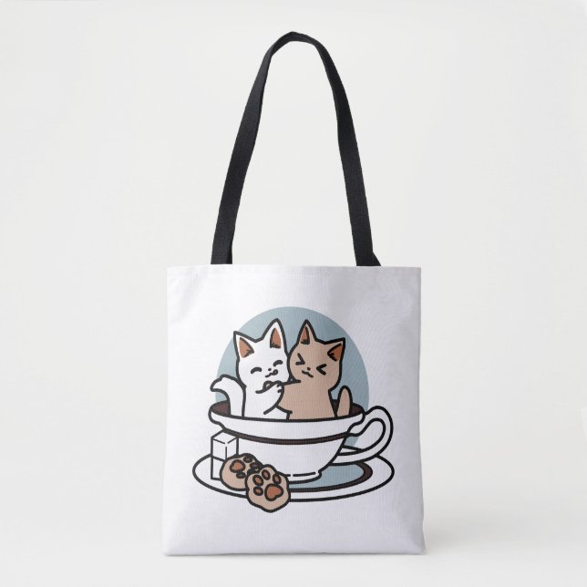 Bolso De Tela Tiempo de embutido de té - Diseño de gato y té lin (Anverso)