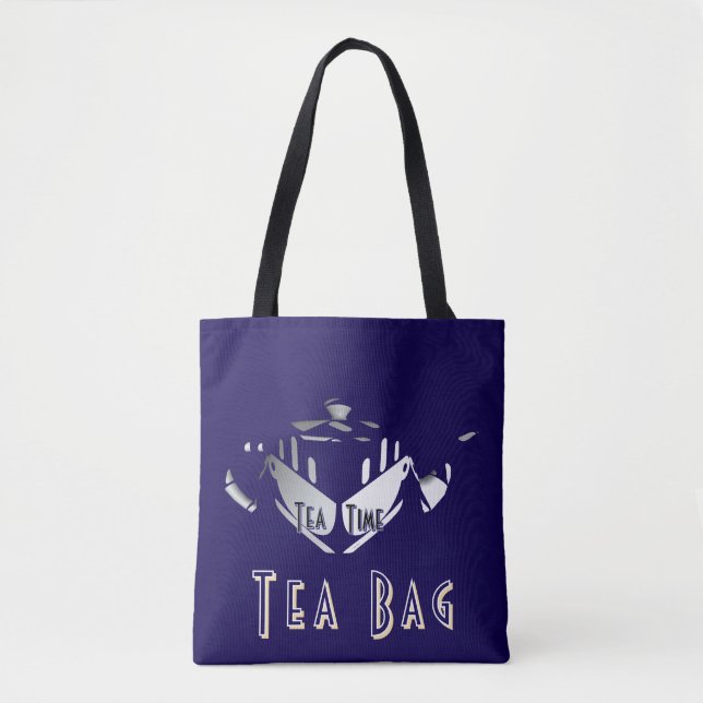 Bolso De Tela Tiempo De Té Dk Azul (Anverso)