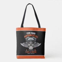 Tienda de motocicletas con cráneo y motocicleta pe