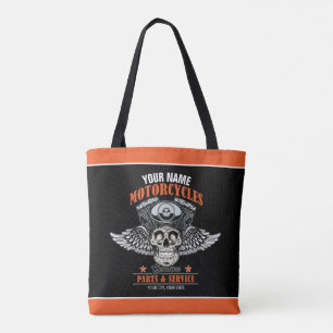 Bolso De Tela Tienda de motocicletas con cráneo y motocicleta pe