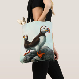 Bolso De Tela Tiernos pájaros marinos frailecillos del Atlántico