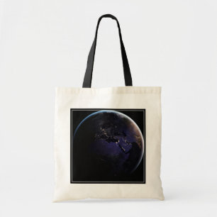 Bolso De Tela Tierra Llena Que Muestra Luces De La Ciudad De Eur