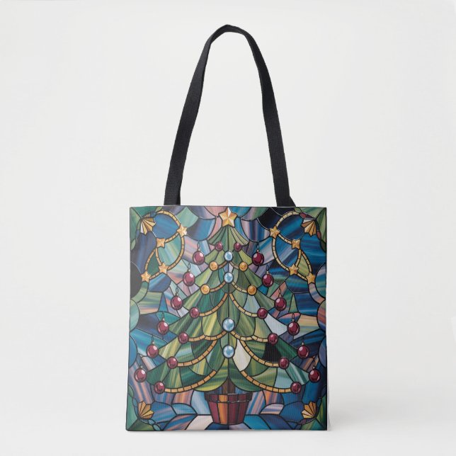 Bolso De Tela Tiffany-Style Stained Glass Christmas Tree (Anverso)