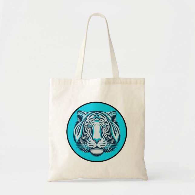 Bolso De Tela Tigre azul, negro y blanco (Frente)