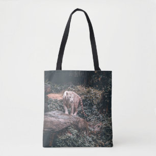 BOLSO DE TELA TIGRE BLANCO SOBRE PIEDRA GRIS