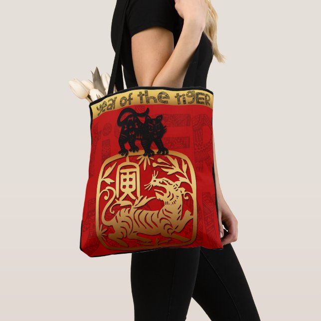 Bolso De Tela Tigre caliente Año Chino Zodiac cumpleaños Tote Ba (Detalle)