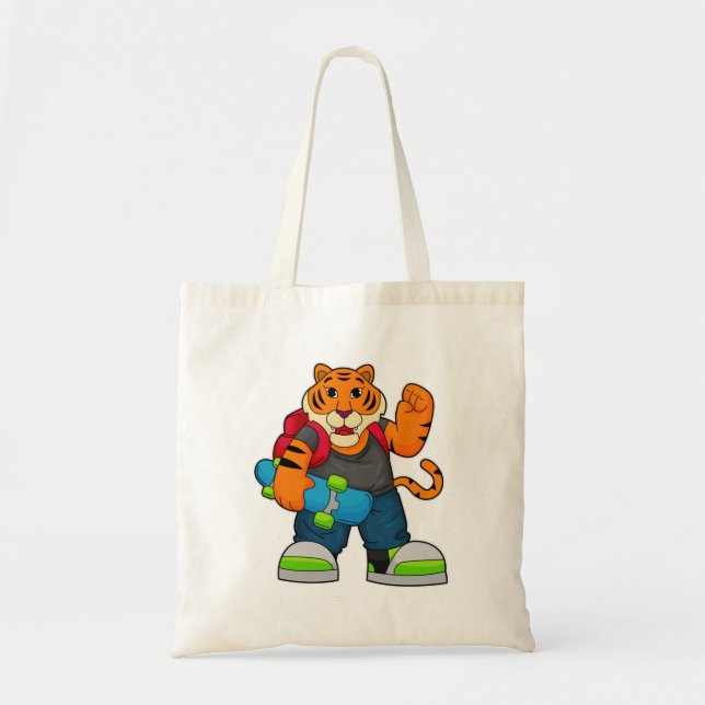 Bolso De Tela Tigre como patinador con patineta (Frente)
