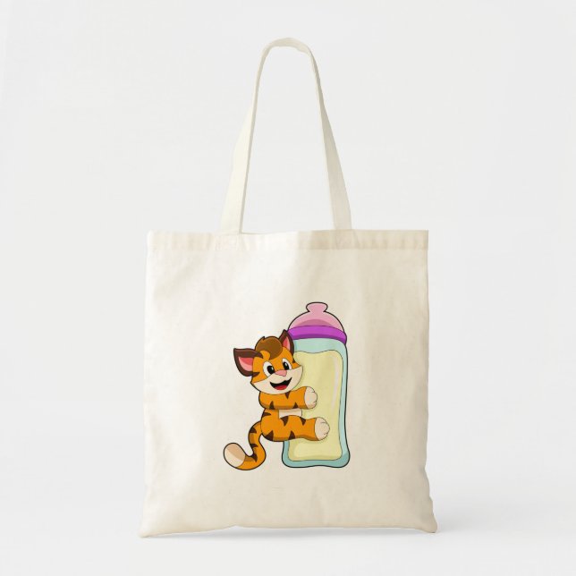 Bolso De Tela Tigre con botella de leche para bebé (Frente)