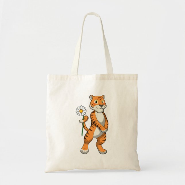 Bolso De Tela Tigre con flores de margarita (Frente)