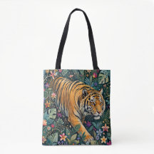 Tigre con ojos ámbar follaje de jungla de fantasía