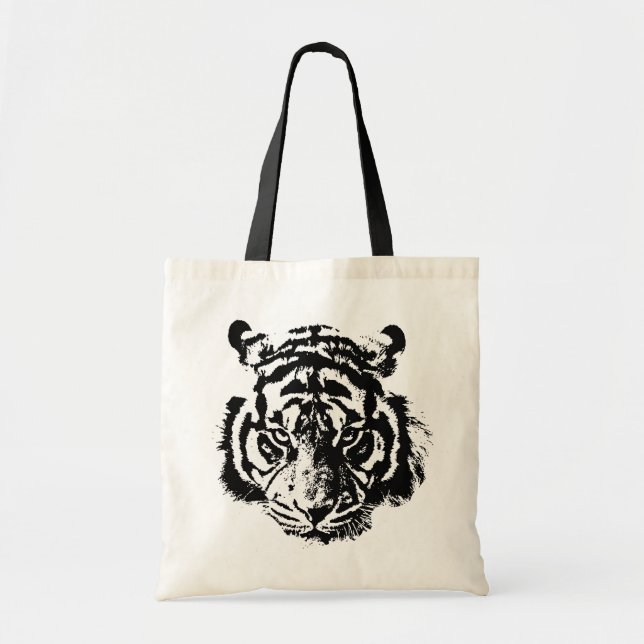 Bolso De Tela Tigre de arte pop blanco y negro (Frente)