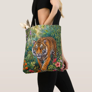 Bolso De Tela Tigre de Bengala Jungla de Bambú Vibrante