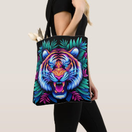 Bolso De Tela Tigre de neón y hojas de selva