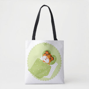 Bolso De Tela Tigre en cama ilustracion niños impresión infantil