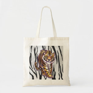 Bolso De Tela Tigre Impreso en Blanco y Negro