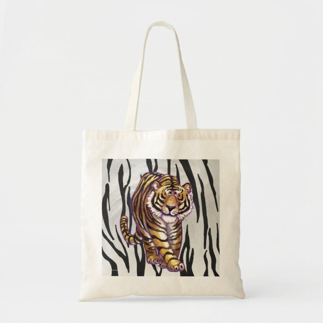Bolso De Tela Tigre Impreso en Blanco y Negro (Frente)