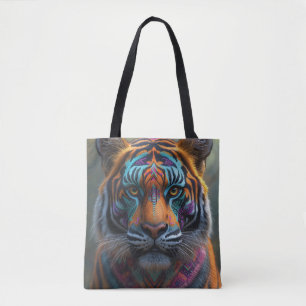Bolso De Tela Tigre majestuoso con pinta de rostro tribal vibran