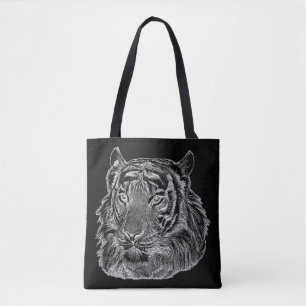 Bolso De Tela tigre plateado cromado cara naturaleza animal arte