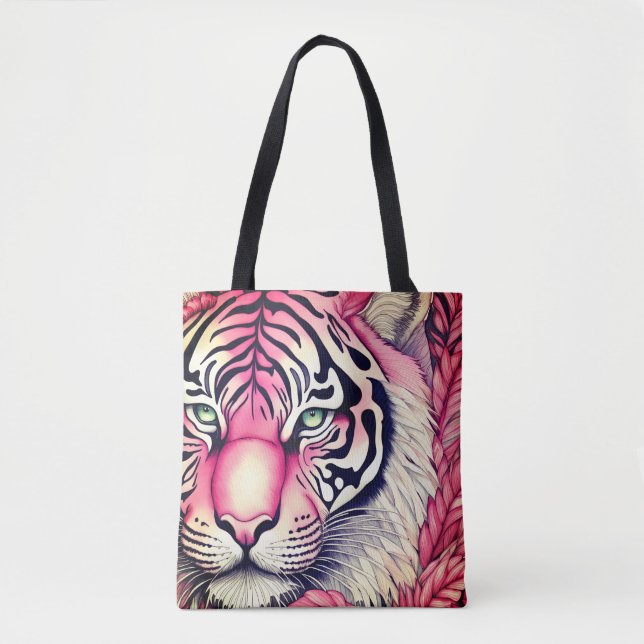 Bolso De Tela Tigre rosa, cara de tigre (Anverso)
