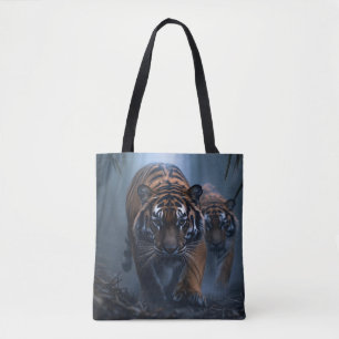 Bolso De Tela Tigres majestuosos en una jungla niebla