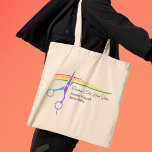 Bolso De Tela Tijeras arcoiris Hair Estilista Salón de Moda Come<br><div class="desc">Una moda estilista de negocios de marketing de la bolsa de tote con un rotura de color del logo de las tijeras de peinado arcoiris. Personalizar este moderno salón de belleza LGBTQ y estilizado artículo promocional de negocios en blanco fresco para una peluquería o colorista para una gran inauguración u...</div>